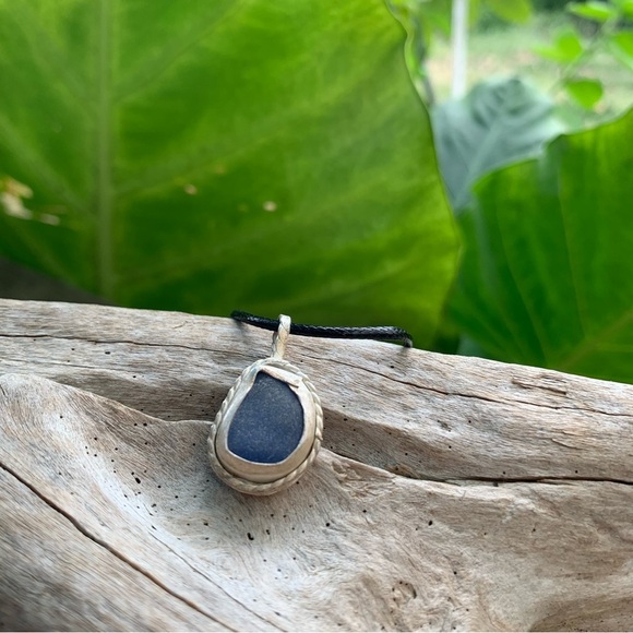 Blue Wave Sea glass Handmade 995 925 silver soldered necklace beach bohemian - Picture 6 of 7